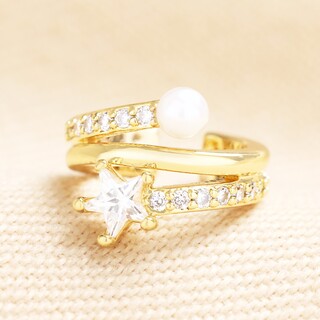 Star and Pearl Crystal Ear Cuff in Gold