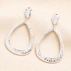 Stainless Steel Teardrop Hammered Drop Earrings