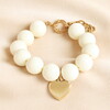 Heart Charm Chunky Cream Beaded Bracelet in Gold