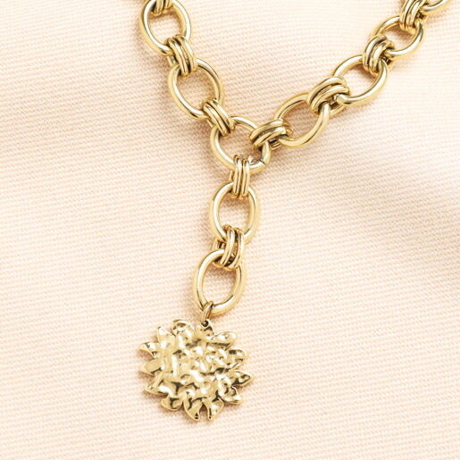 Stainless Steel Hammered Sun Pendant Necklace in Gold Stainless Steel Hammered Sun Pendant Necklace in Gold