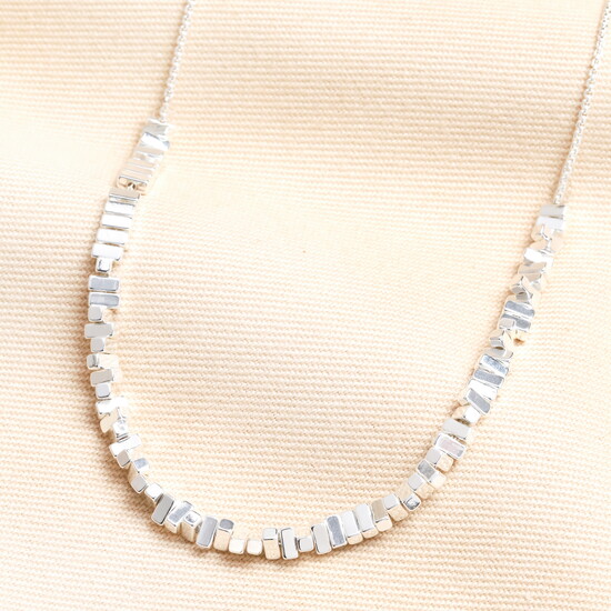 Silver Rectangular Beaded Necklace
