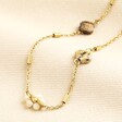 Brown Clover Flower Long Beaded Necklace in Gold