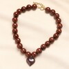 Brown Beaded Heart Charm Pendant Necklace