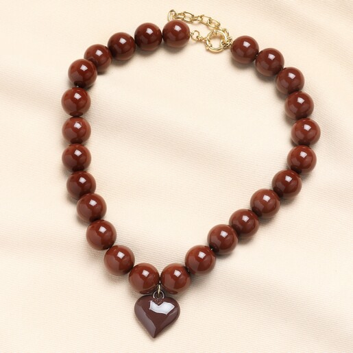 Brown Beaded Heart Charm Pendant Necklace Brown Beaded Heart Charm Pendant Necklace