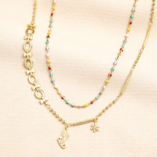 Double Layer Christmas Charm Necklace in Gold