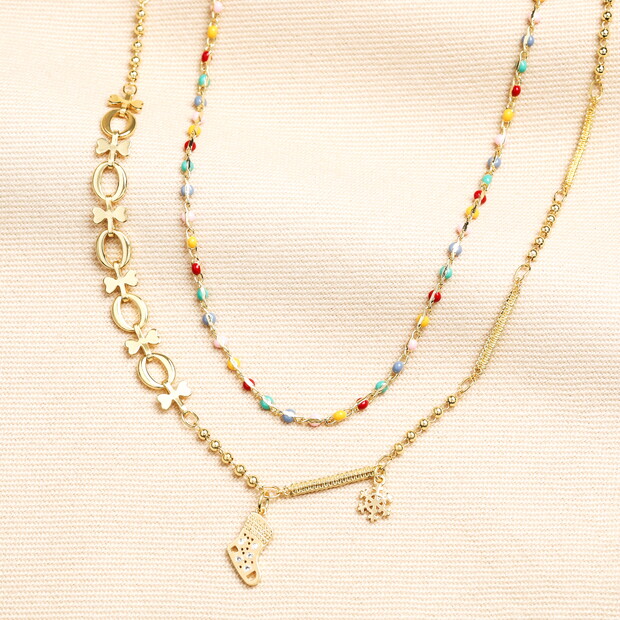 Double Layer Christmas Charm Necklace in Gold Double Layer Christmas Charm Necklace in Gold