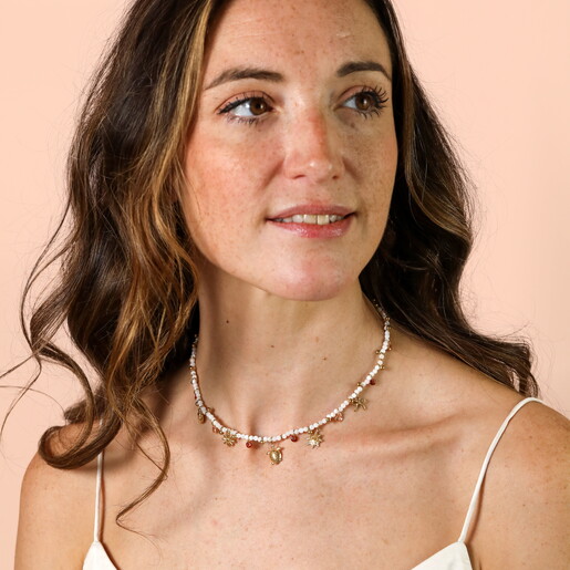 Beach Charms Beaded Necklace in Gold