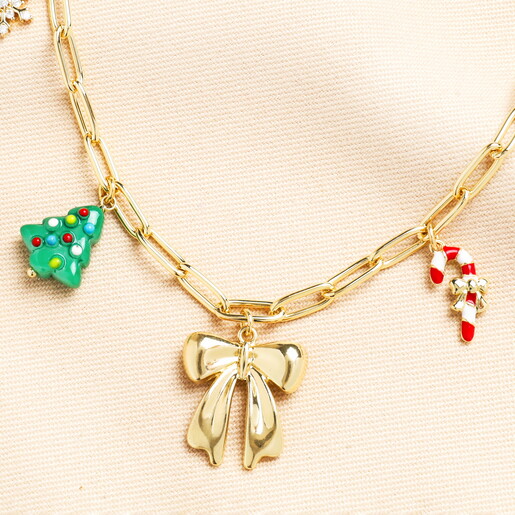 Close up of Festive Charm Paperclip Chain Necklace in Gold