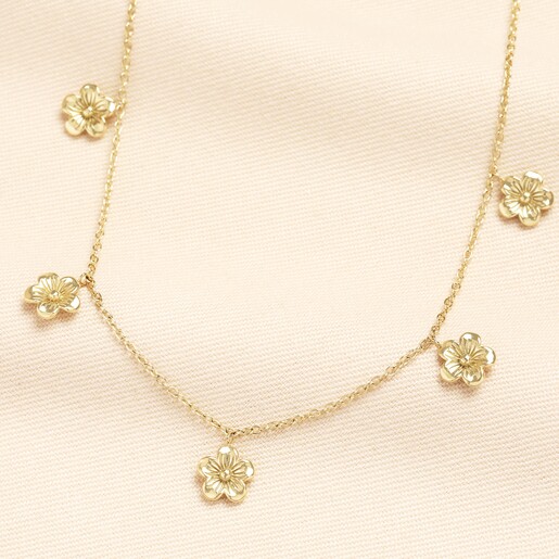 Stainless Steel Blossom Flower Pendant Necklace in Gold