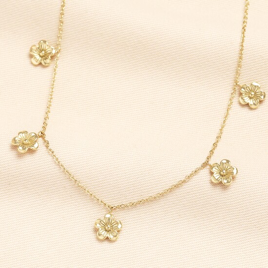 Stainless Steel Blossom Flower Pendant Necklace in Gold