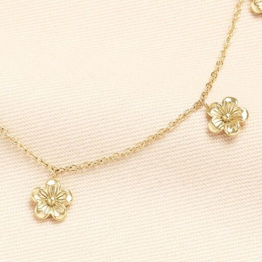 Stainless Steel Blossom Flower Pendant Necklace in Gold