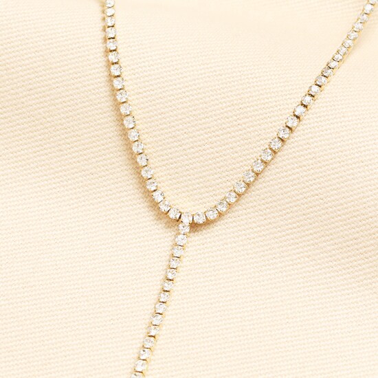 Stainless Steel Crystal Lariat Necklace in Gold