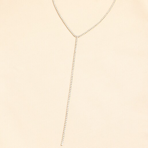 Gold Stainless Steel Crystal Y Chain Necklace