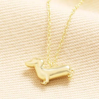 Gold Sterling Silver Sausage Dog Necklace