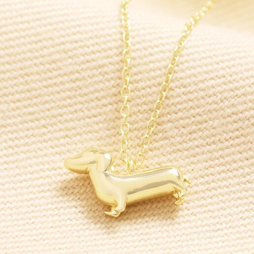Gold Sterling Silver Sausage Dog Necklace