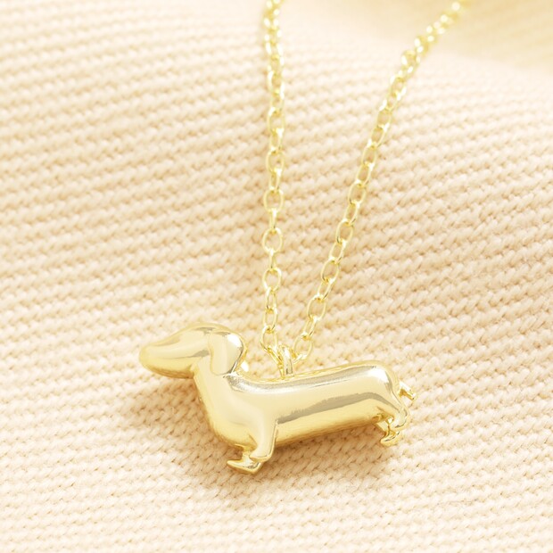 Gold Sterling Silver Sausage Dog Necklace