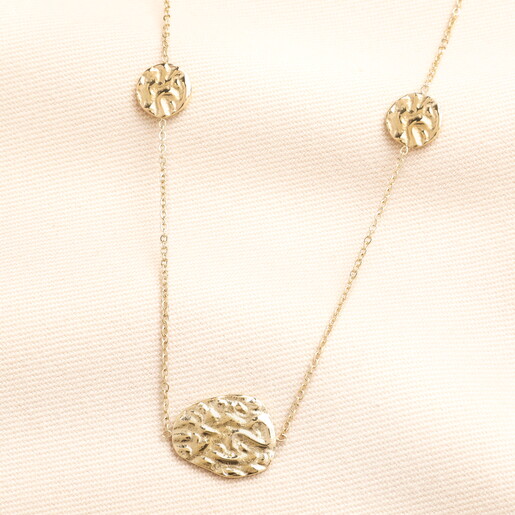 Pebble details on Stainless Steel Hammered Pebble Long Chain Necklace in Gold