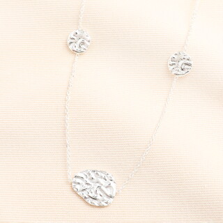 Stainless Steel Hammered Pebble Long Chain Necklace in Silver