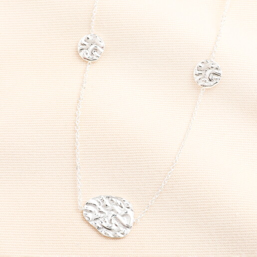Hammered Pebble Long Chain Necklace in Silver