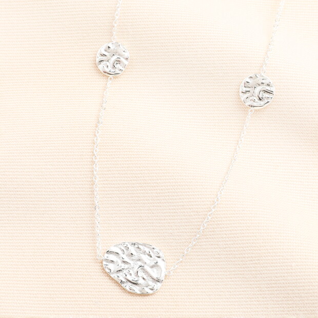Stainless Steel Hammered Pebble Long Chain Necklace in Silver Stainless Steel Hammered Pebble Long Chain Necklace in Silver