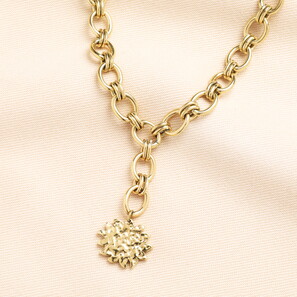 Stainless Steel Hammered Sun Pendant Necklace in Gold