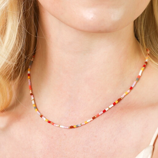 Pastel Pink and Yellow Beaded Necklace