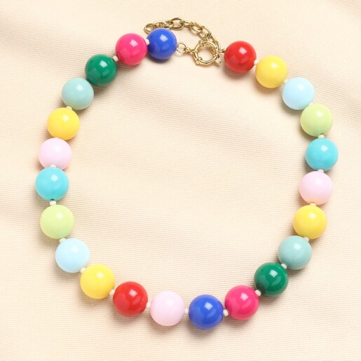 Chunky Rainbow Beaded Necklace in Gold Chunky Rainbow Beaded Necklace in Gold