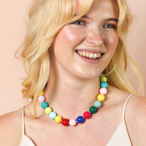 Chunky Rainbow Beaded Necklace in Gold