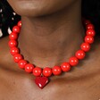 Red Beaded Heart Charm Necklace