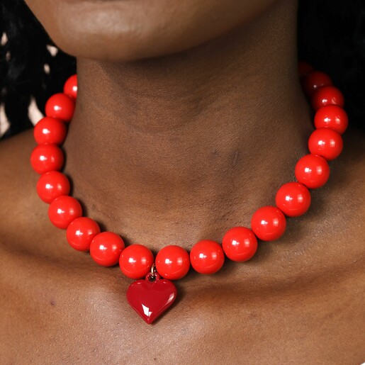 Red Beaded Heart Charm Necklace Red Beaded Heart Charm Necklace