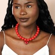 Red Beaded Heart Charm Necklace