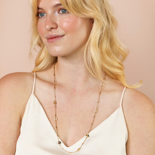 Brown Clover Flower Long Beaded Neckl