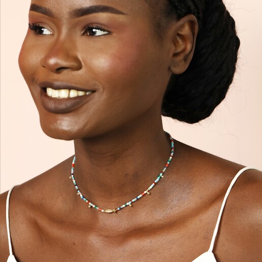 Semi Precious Stone Fish Beaded Necklace in Gold