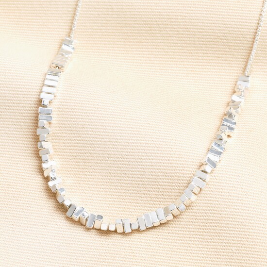 Rectangular Beaded Necklace in Silver