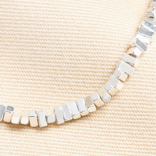 Rectangular Beaded Necklace in Silver Rectangular Beaded Necklace in Silver