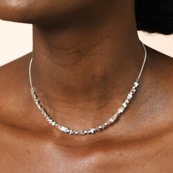 Rectangular Beaded Necklace in Silver