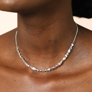 Rectangular Beaded Necklace in Silver