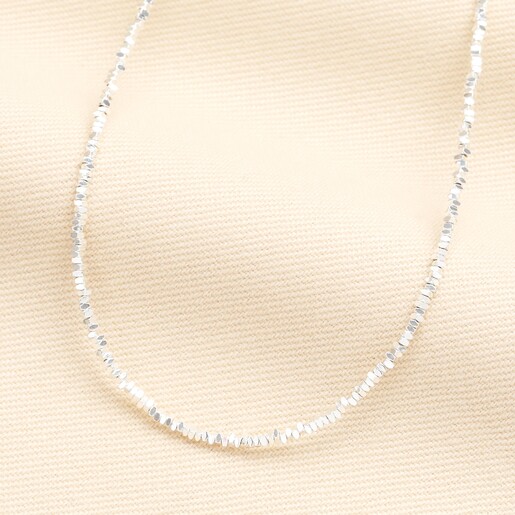 Stainless Steel Chain Beaded Necklace in Silver