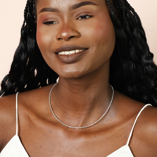 Stainless Steel Chain Beaded Necklace in Silver