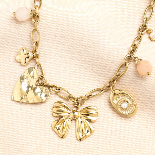 Stainless Steel Chunky Charm Necklace in Gold