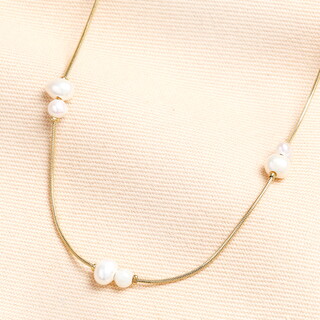 Stainless Steel Pearl Snakechain Necklace in Gold