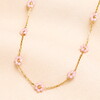 Stainless Steel Pink Flower Beaded Necklace in Gold