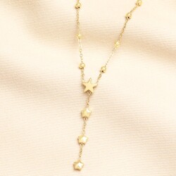 Stainless Steel Star Lariat Pendant Necklace in Gold