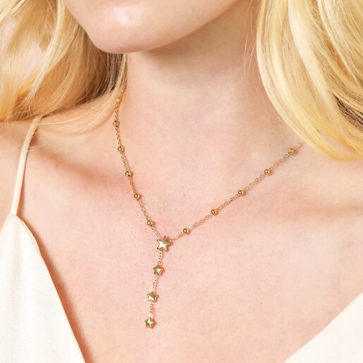 Stainless Steel Star Lariat Pendant Necklace in Gold