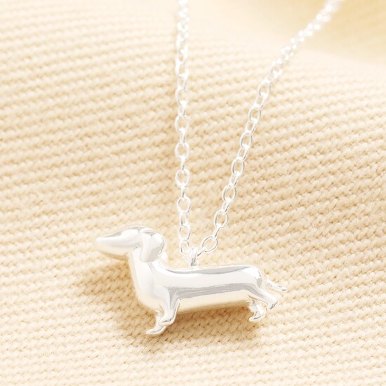 Sterling Silver Sausage Dog Pendant Necklace in Silver