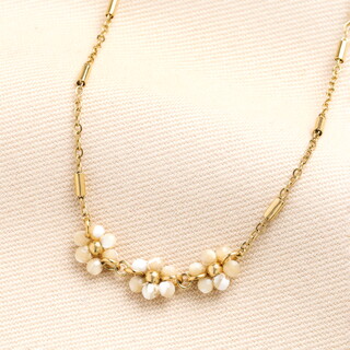 Triple Flower Barrel Chain Gold Necklace