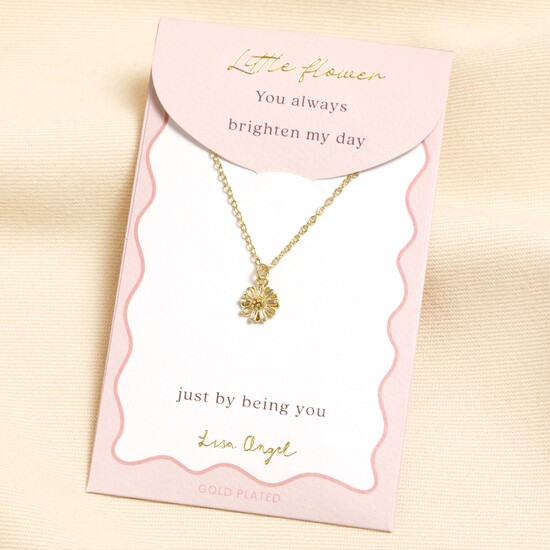 Gold Daisy Flower Carded Necklace 