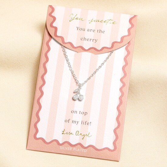 Silver Cherry Carded Necklace 