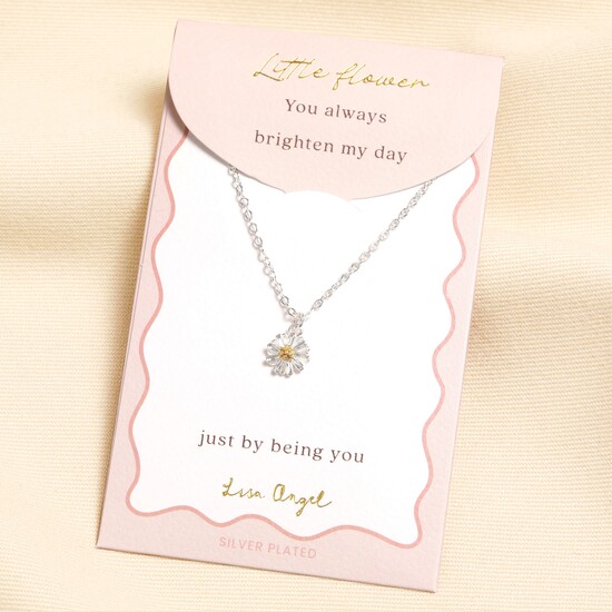 Silver & Gold Daisy Flower Carded Necklace