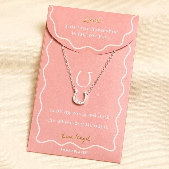 Silver Horseshoe Carded Necklace 